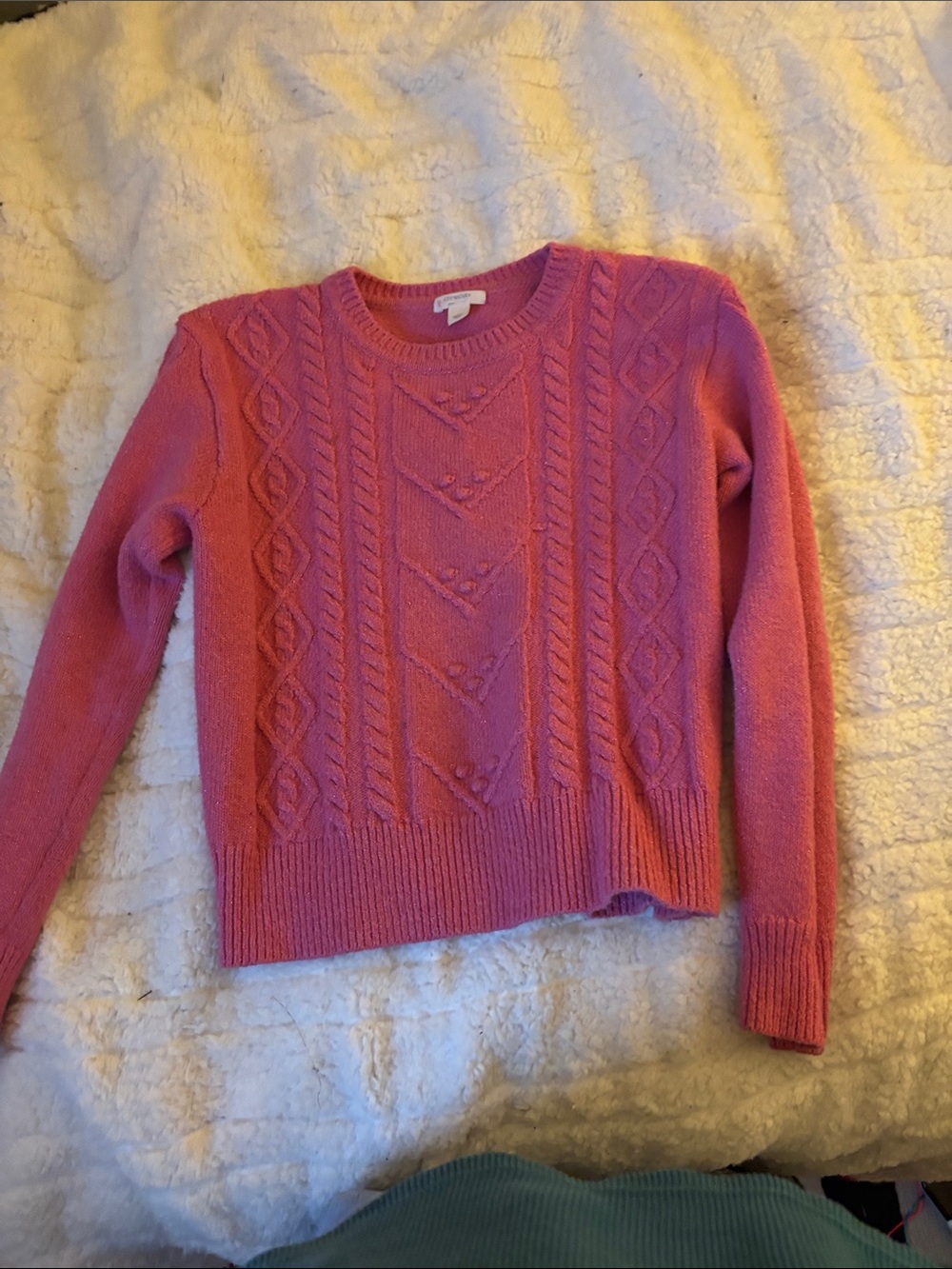 Crewcuts Pink Cable Knit Crewneck Sweater
